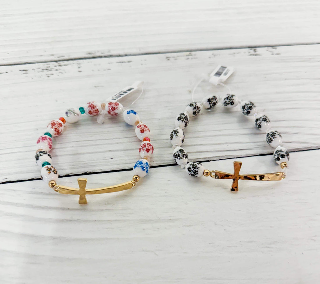 Pretty & Blessed Floral Cross Bracelet