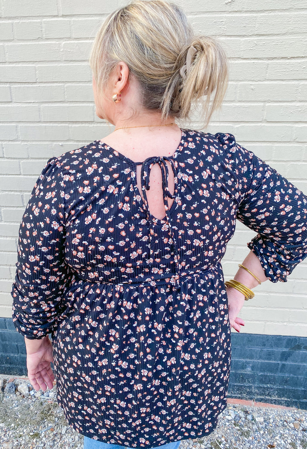 Floral Fantasy Dainty Floral Black Top