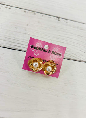 Pop of Pearl Gold Flower Stud Earrings