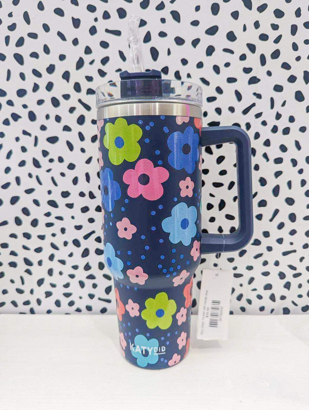 Navy Daisy Tumbler with Handle 40oz