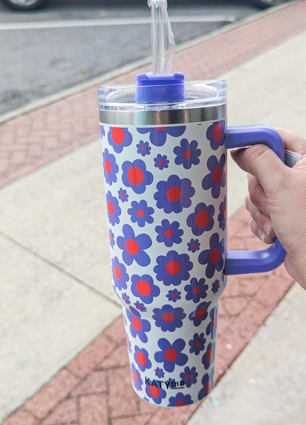 Lilac Floral Tumbler with Handle 40oz