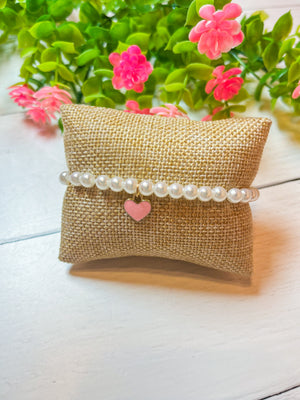 Heart Charm Pearl Bracelet