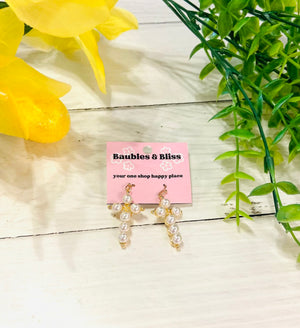 Always Blessed Pearl Cross Earrings
