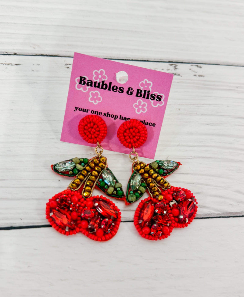 Sweet On You Beaded Cherry Earrings