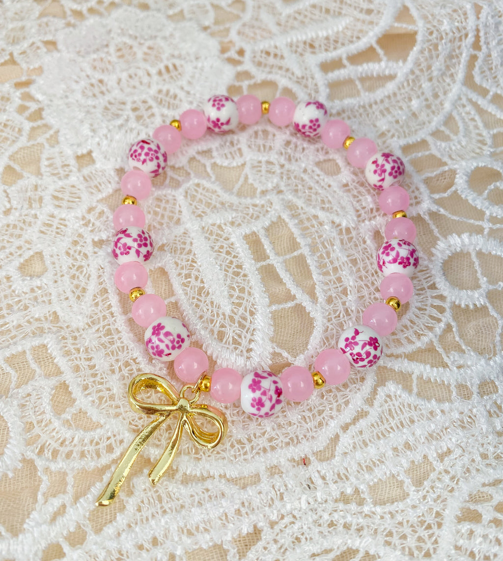 Feeling Feminine Mauve Floral Bow Charm Bracelet