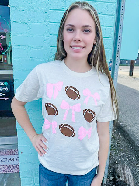 Footballs & Bows Cream Tee