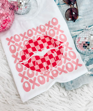 XOXO Checkered Lips Tee