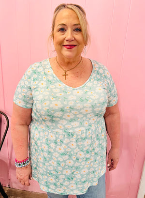 Daisy Crazy Ruffle Sleeve Mint Top