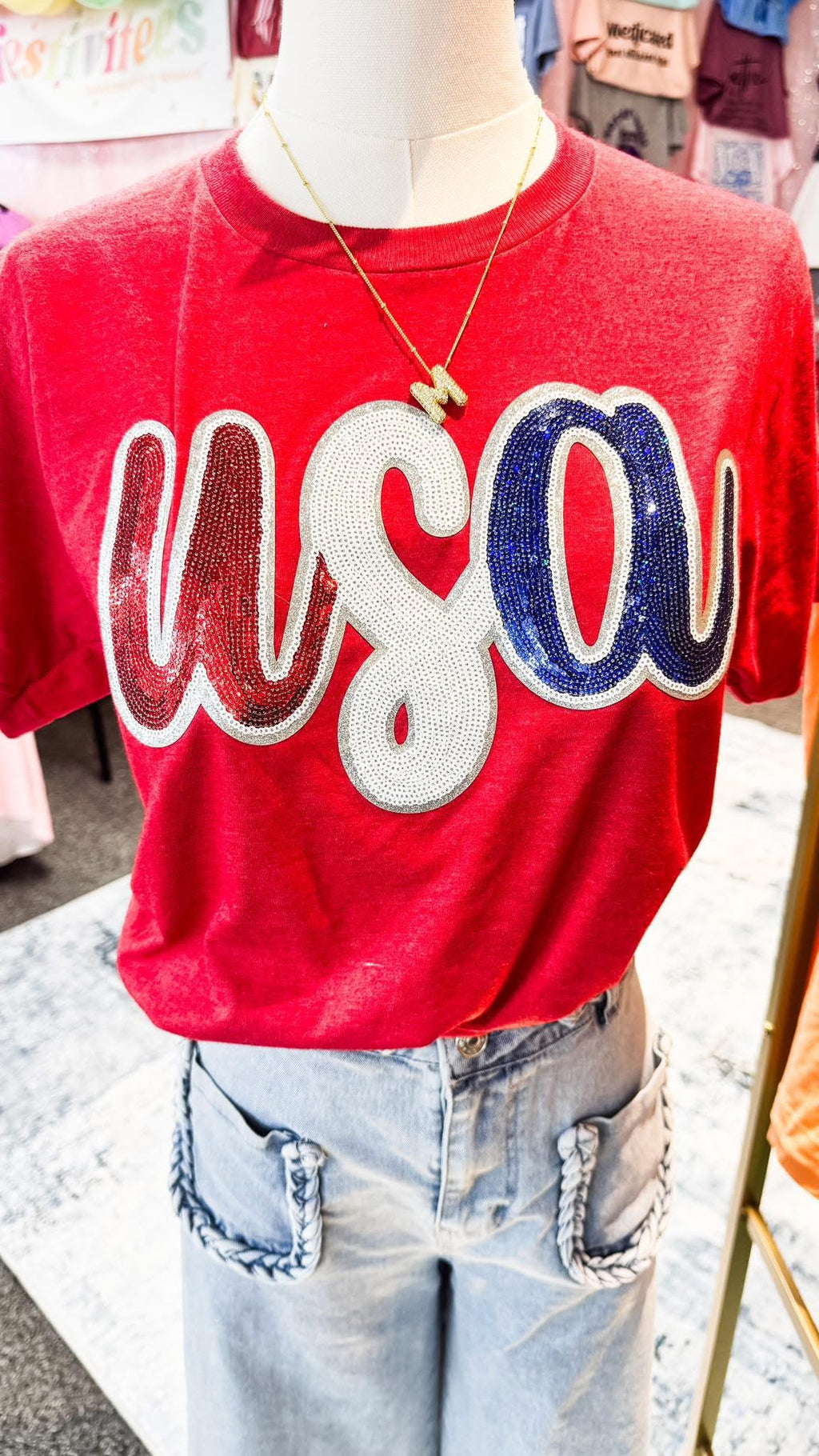 PREORDER Sequin USA Patch Tee