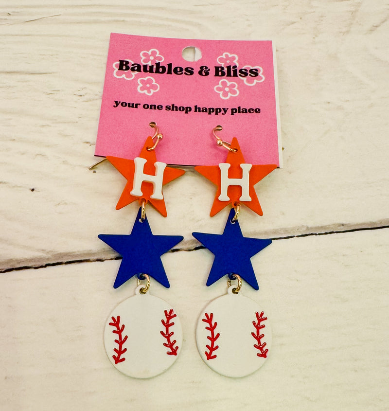 Dangle Baseball Houston Astros Earrings