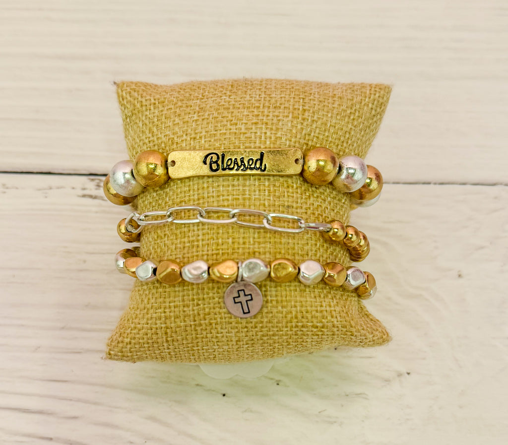 Blessed Mixed Metals Bracelet Stack