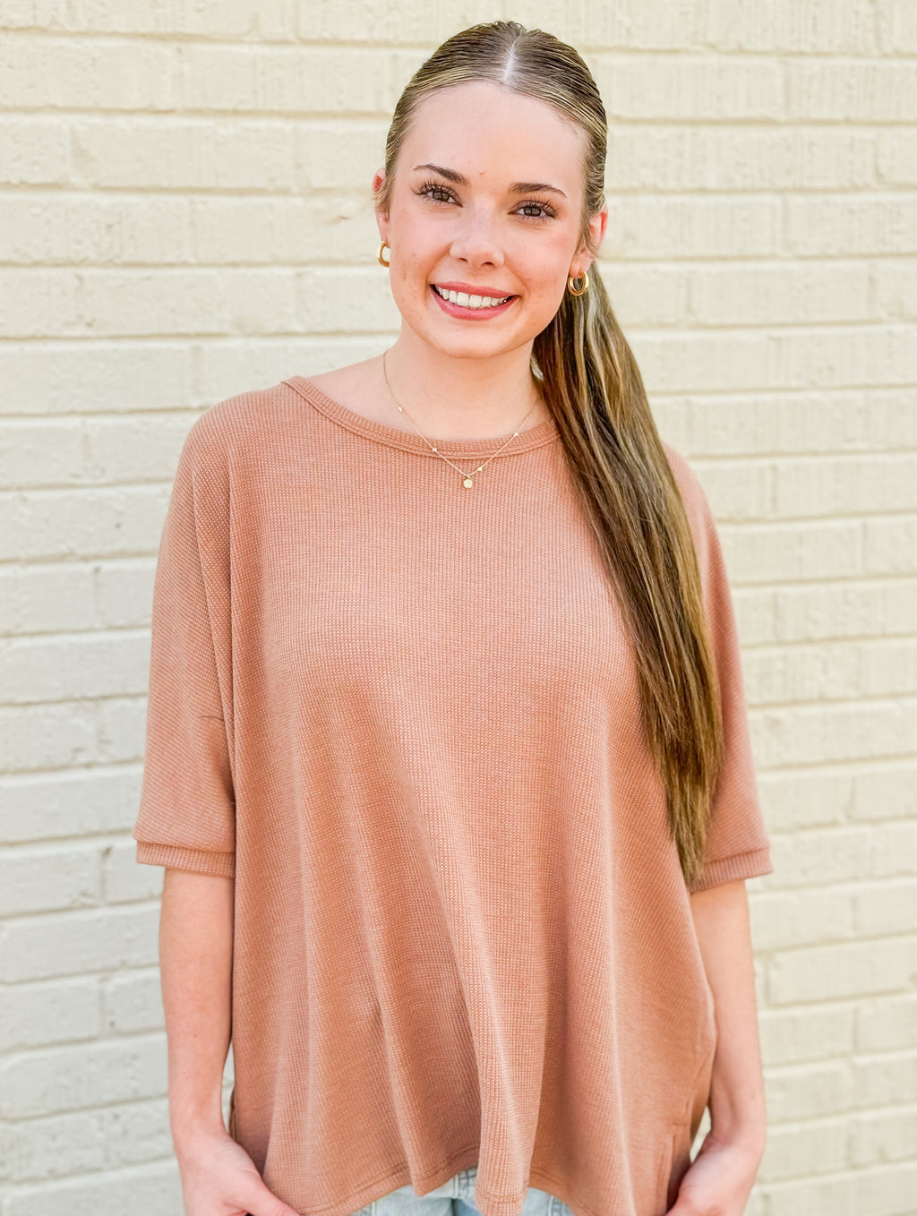 A Perfect Feeling Oversized Top in Camel