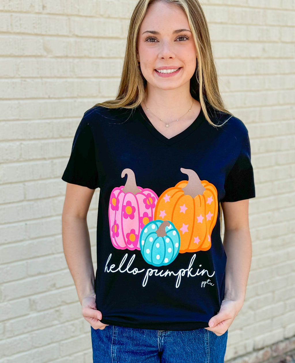 Hello Pumpkin V Neck Tee