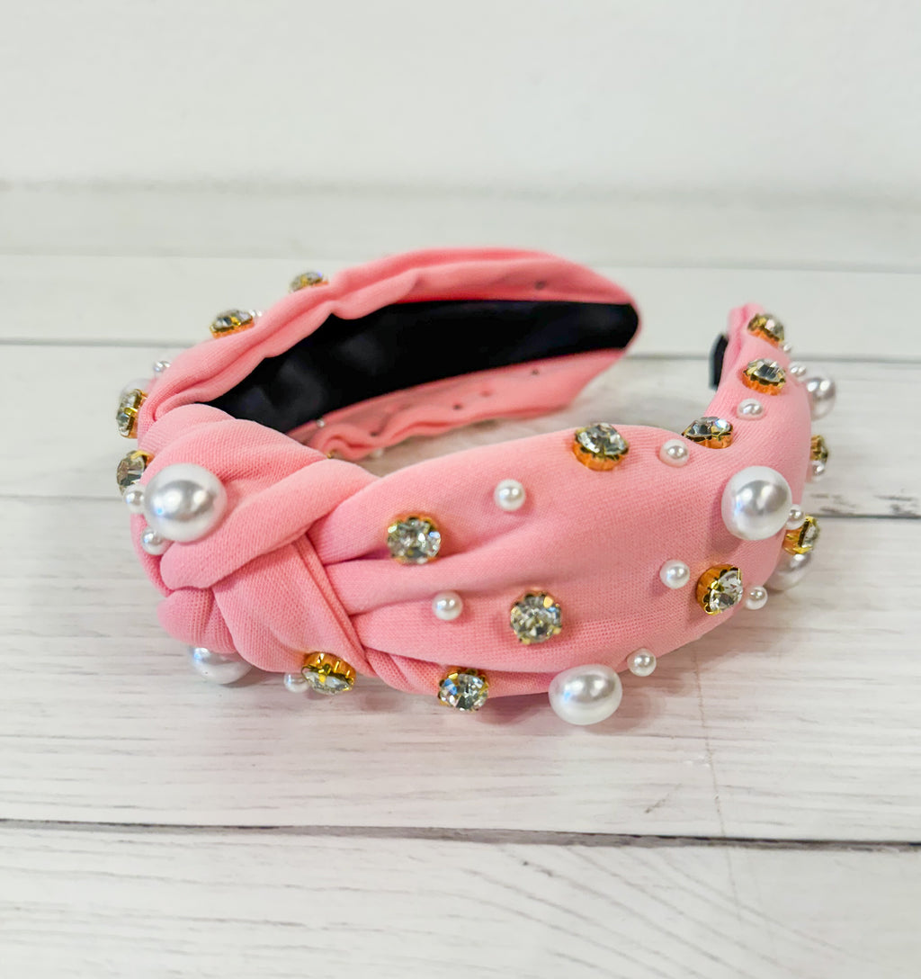 Pinked Out Pearl Knotted Headband