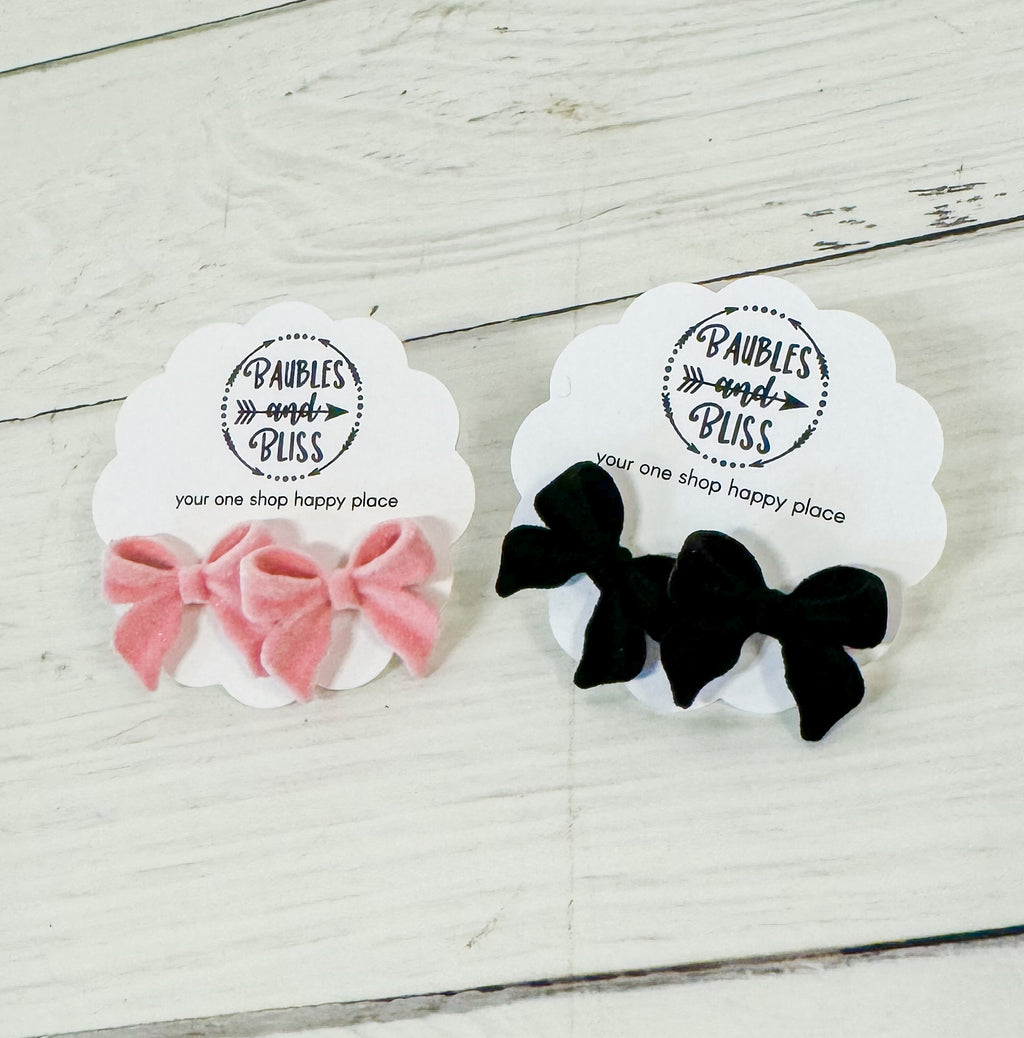 Black Velvet Bow Stud Earrings