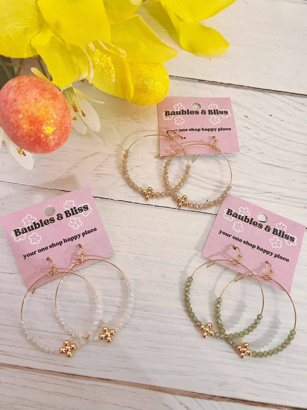 Faithful Style Beaded Circle Cross Accent Earrings