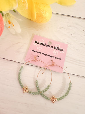 Faithful Style Beaded Circle Cross Accent Earrings