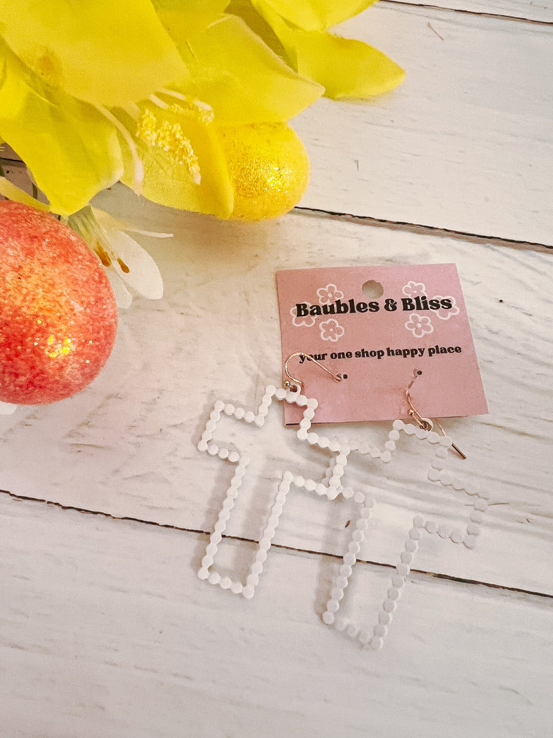 Full of Grace White Cross Earrings