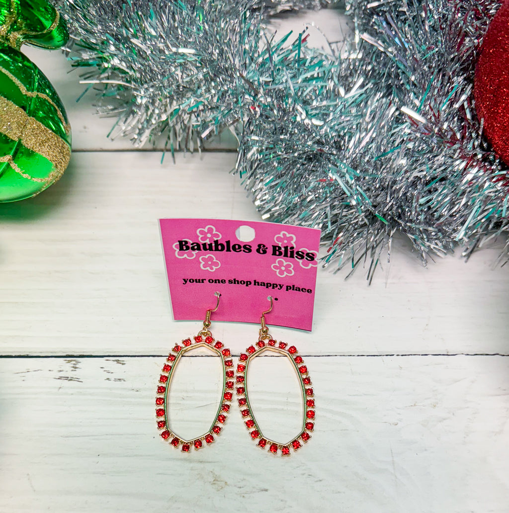 Holiday Ready Red Bling Open Drop Earrings