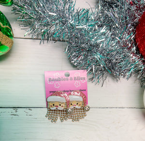 Preppy Pink Santa Pearl Accent Earrings