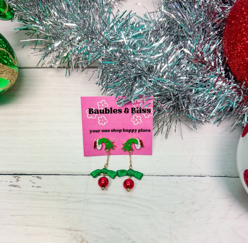 Mean One Grinch Hand Stud Earrings