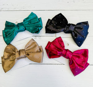 Studded Satin Holiday Bow Hair Clip