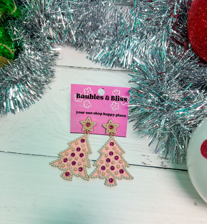 Pink Wonderland Bling Tree Earrings