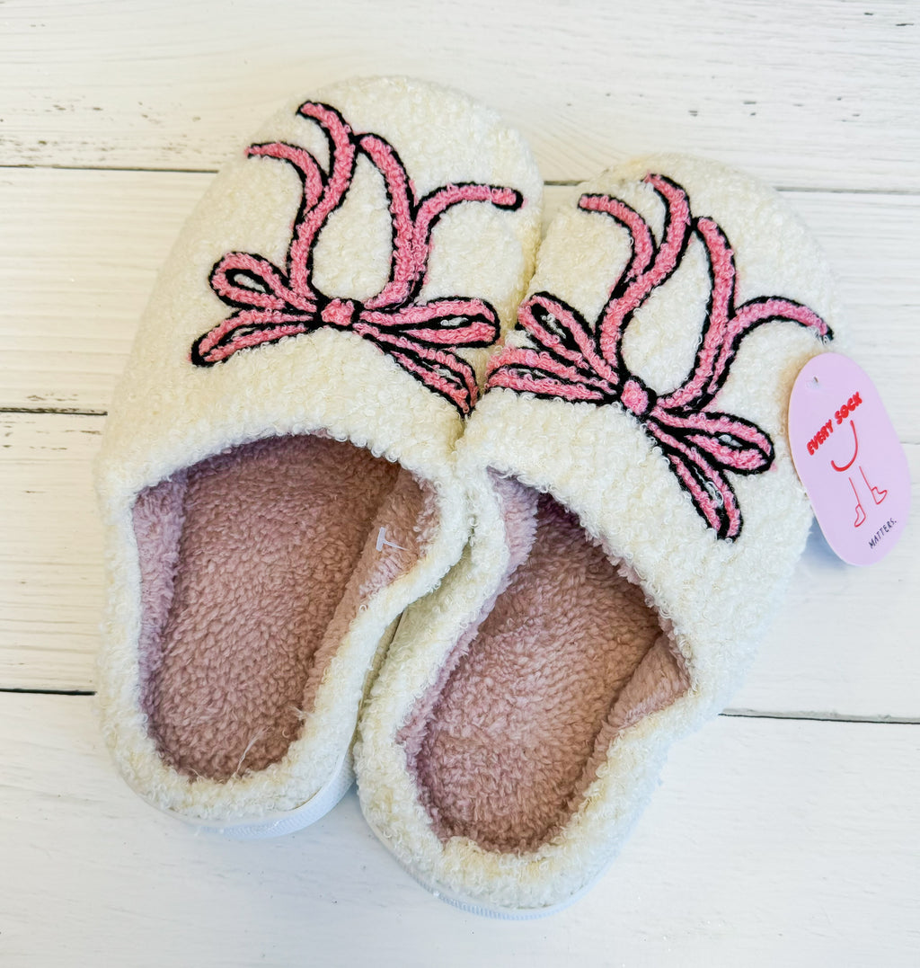 Cutesy Pink Bow Plush Slippers