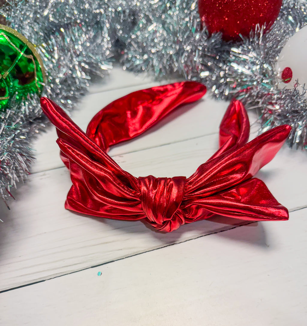 Wrapped Up Red Metallic Bow Headband