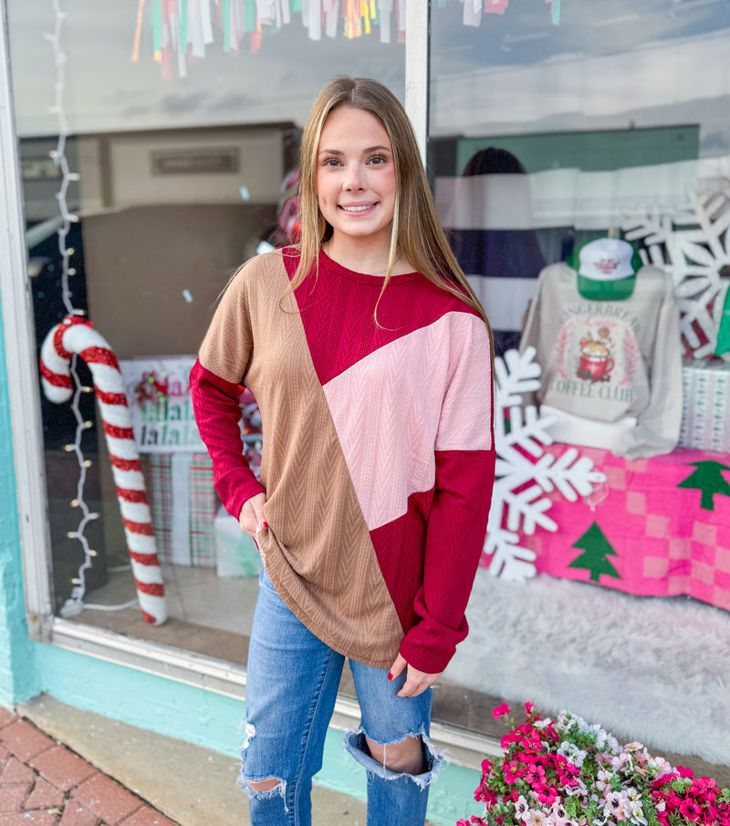 In The Spirit Mauve & Burgundy Colorblock Top