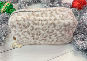 Wild & Cozy Fuzzy Leopard Makeup Bag