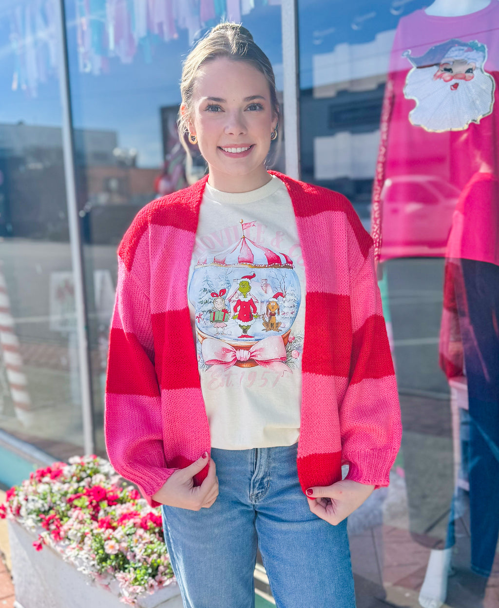 Feeling Jolly Pink & Red Striped Cardigan