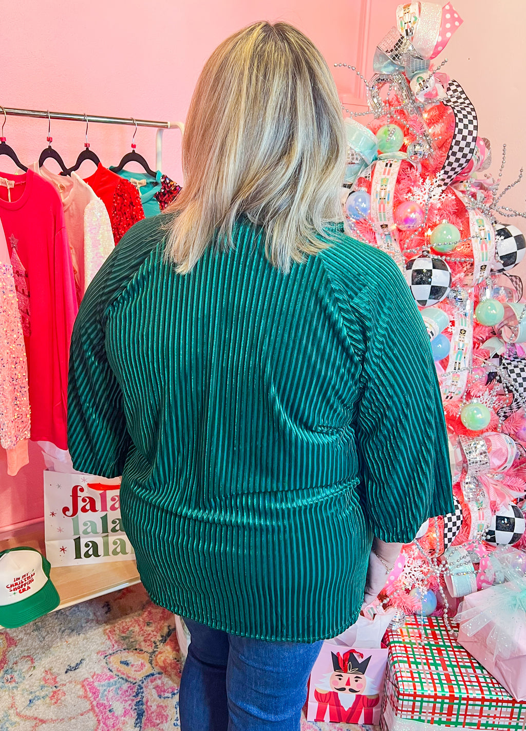 Eve Emerald Striped Velvet Top Jess Lea