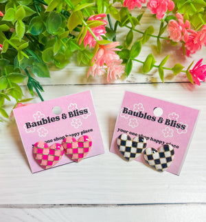 Cutie Checkered Heart Stud Earrings