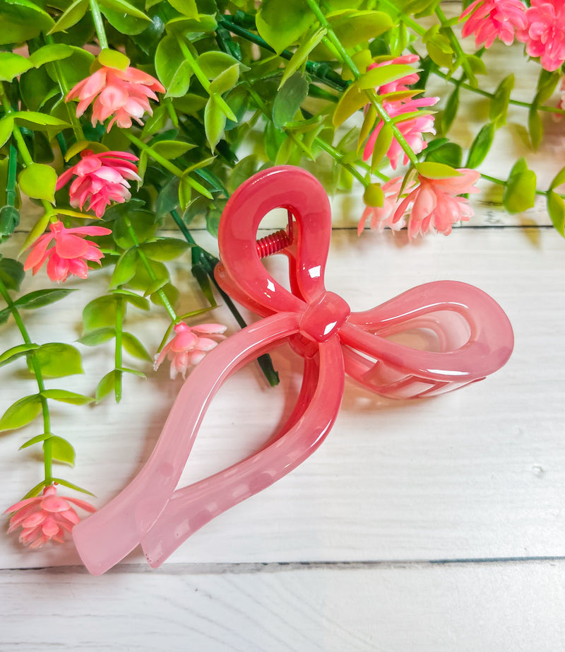 Marbled Pink Bow Hair Claw Clip