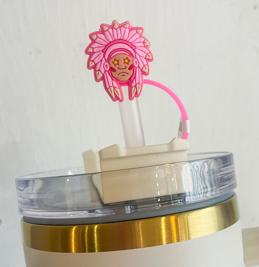 Pink Mascot Straw Topper