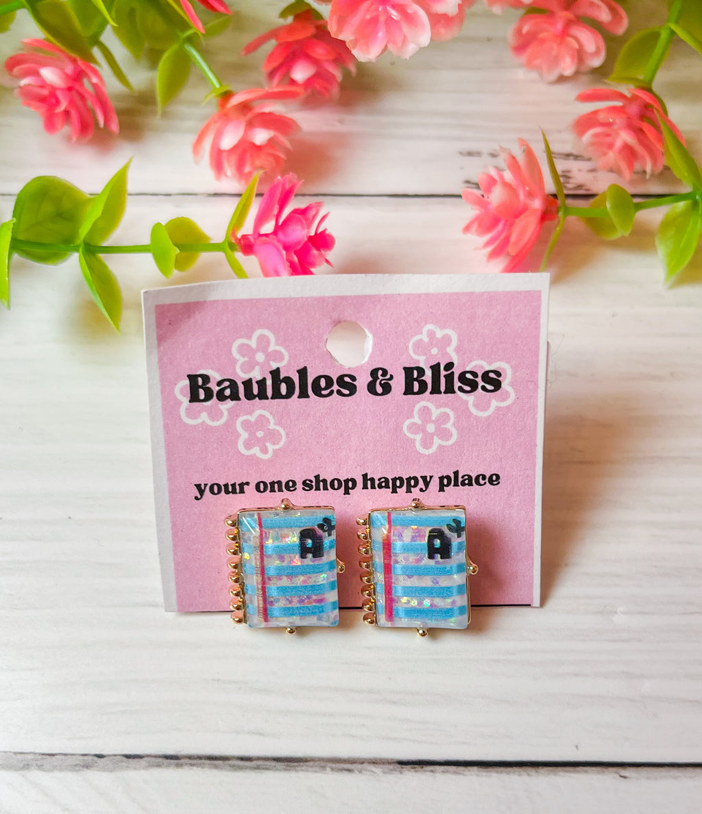 A+ Notebook Glitter Stud Earrings