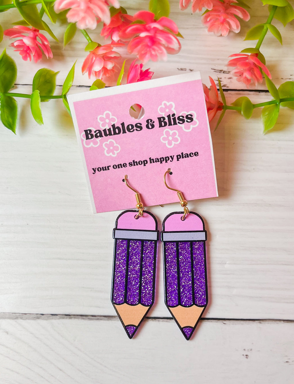 Purple Pride Glitter Pencil Earrings