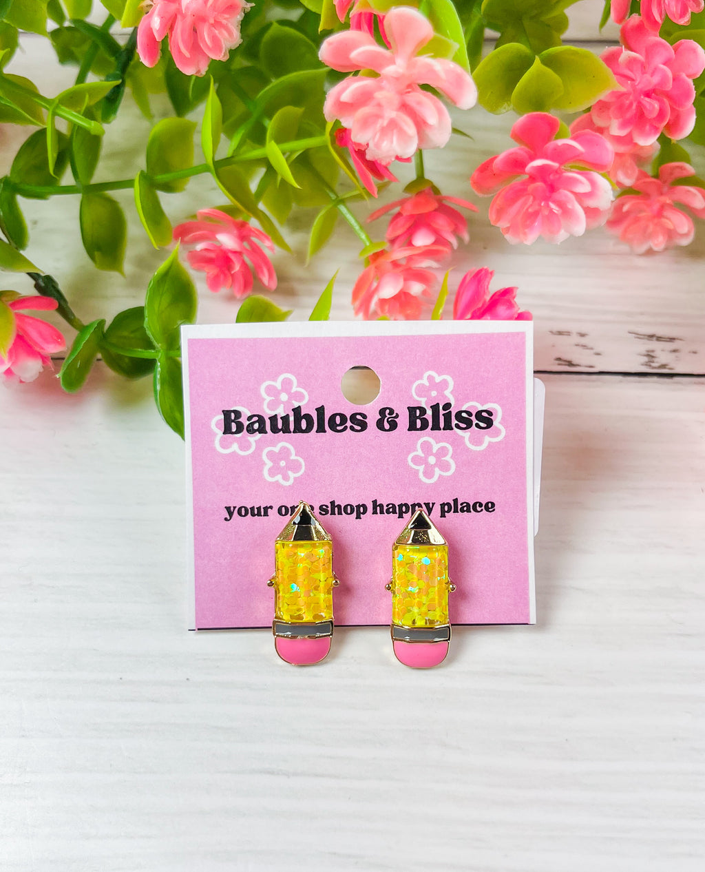 Write Stuff Glitter Pencil Stud Earrings