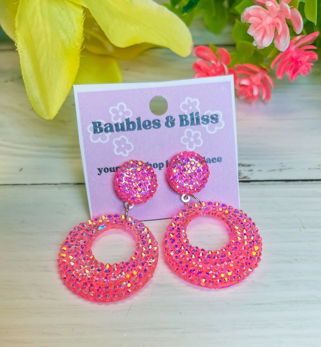 Bright Style Bling Hot Pink Earrings