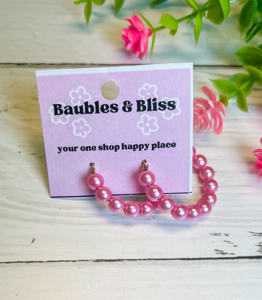 Pink Perfection Pearl Hoop Earrings