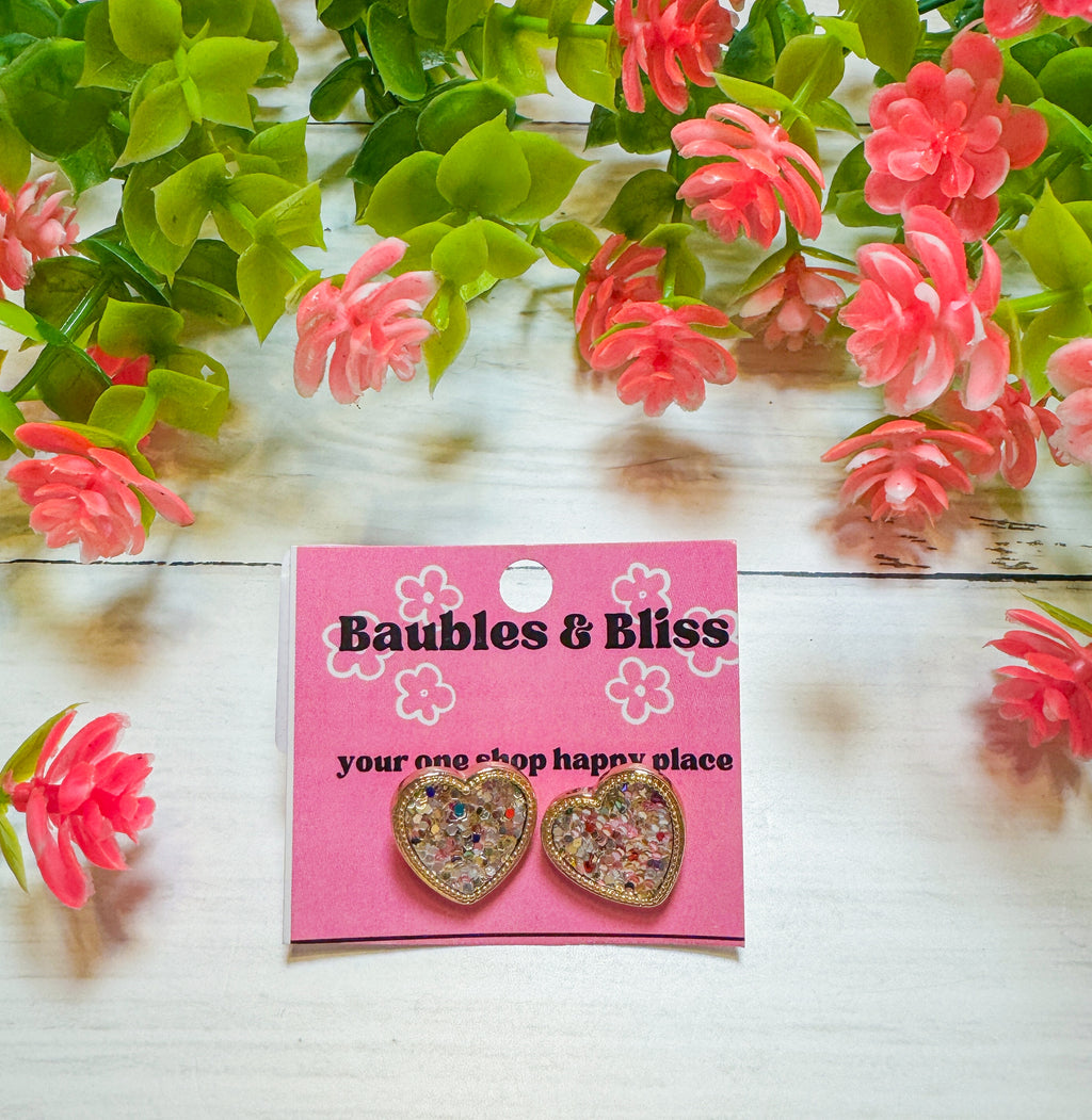 Glitzy Heart Glitter Stud Earrings