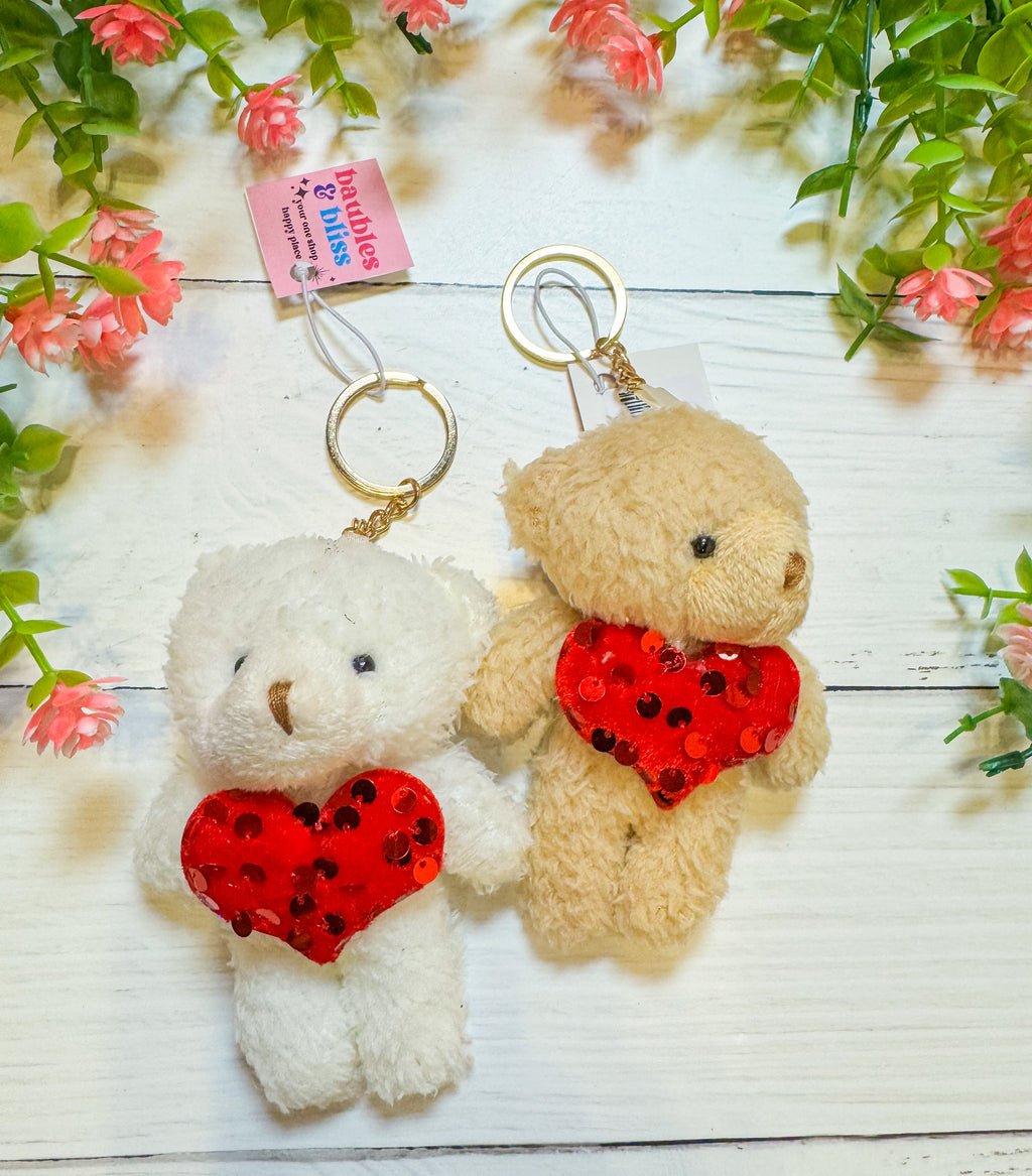 Teddy Bear Heart Plush Keychain