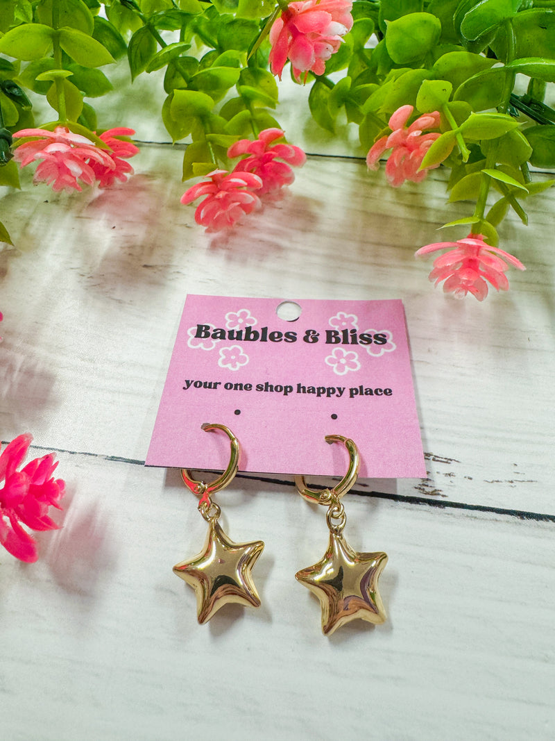 Star Bright Puffy Star Huggie Earrings