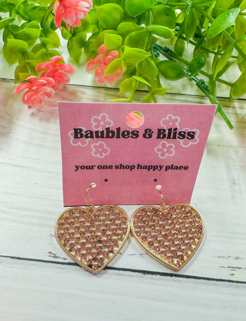 Simply In Love Pink Bling Heart Earrings