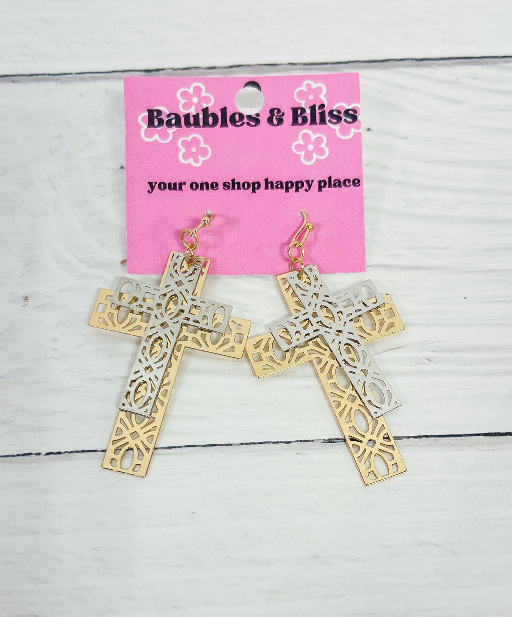 Layered Gold & Silver Cross Earrings