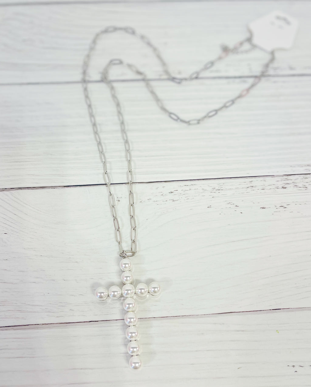 Saved By Grace Pearl Cross Long Necklace