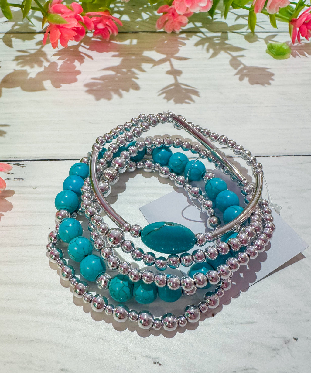 Western Ready Turquoise Beaded Bracelet Stack
