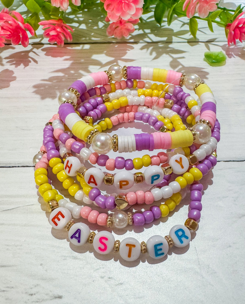 Spring Time Happy Easter Beaded Bracelet Stack