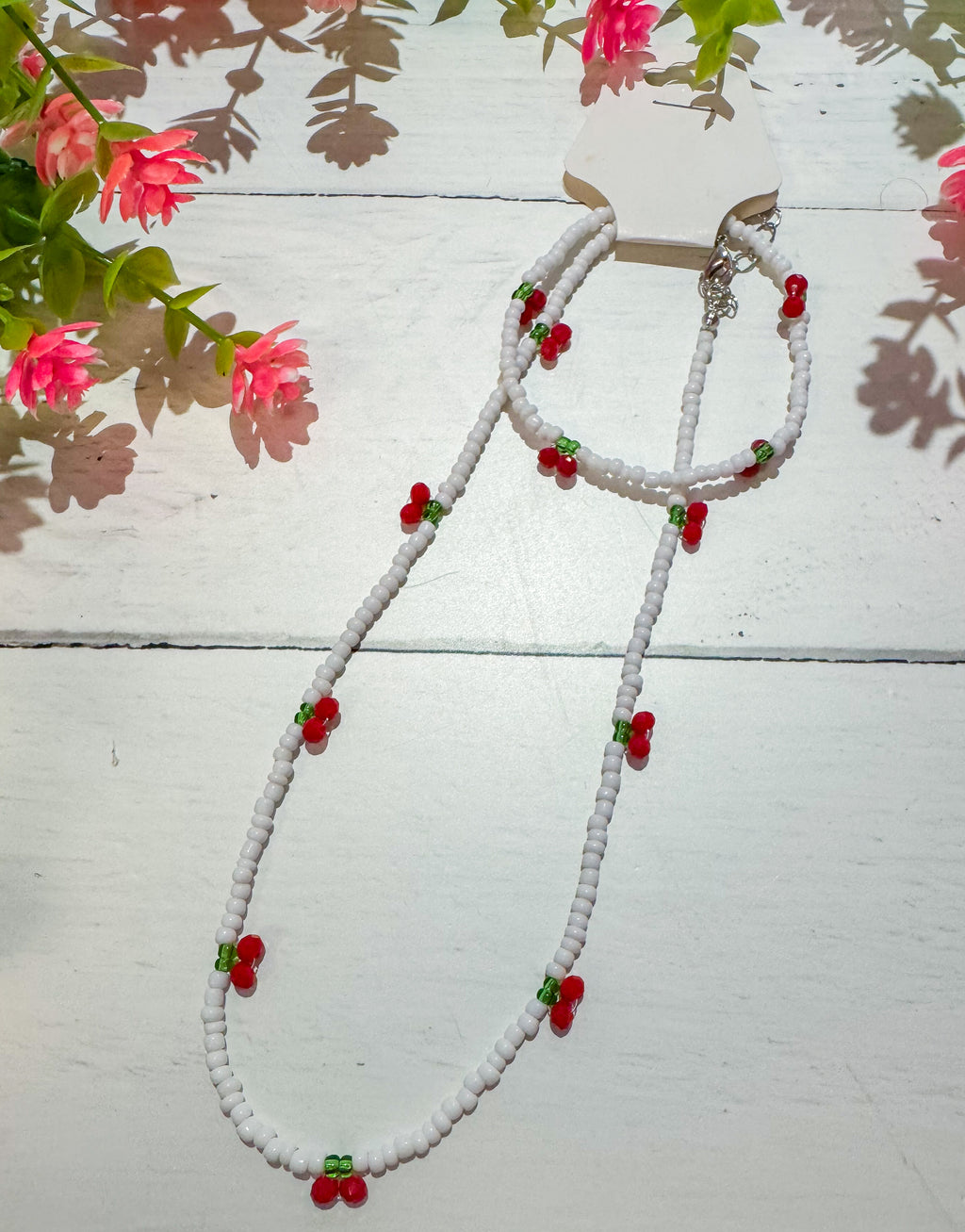 Feeling Retro Cherry Beaded Bracelet & Necklace